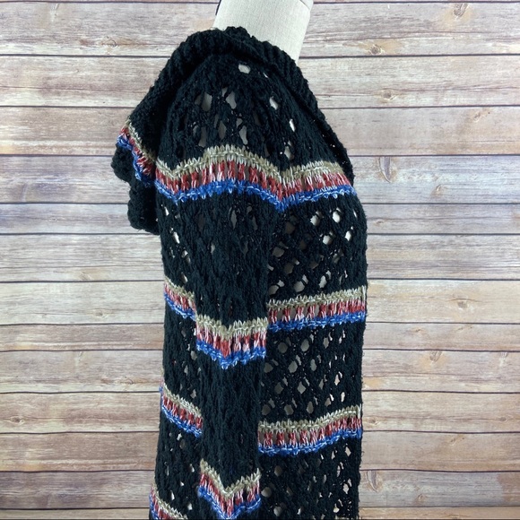 Love Tree Hooded Cardigan Long Macrame Fringe Open Knit Colorful Stripe Sweater - Picture 6 of 12